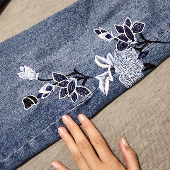 🔴 TOPSHOP Floral Embroidered Denim High Rise Skinny Jeans - Picture 12 of 15